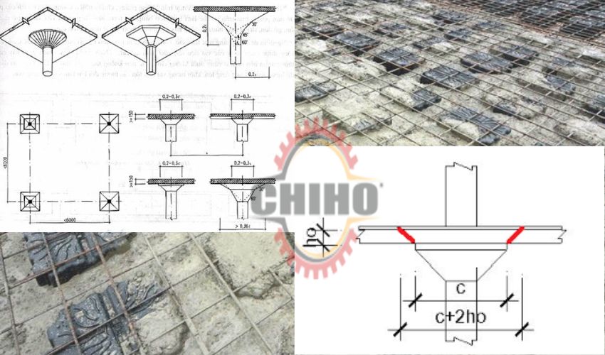 bố trí thép sàn nấm | Thép mũ, Thép chịu lực, Thép đai chống nứt, Sàn nấm không dầm, Bố trí cốt thép,